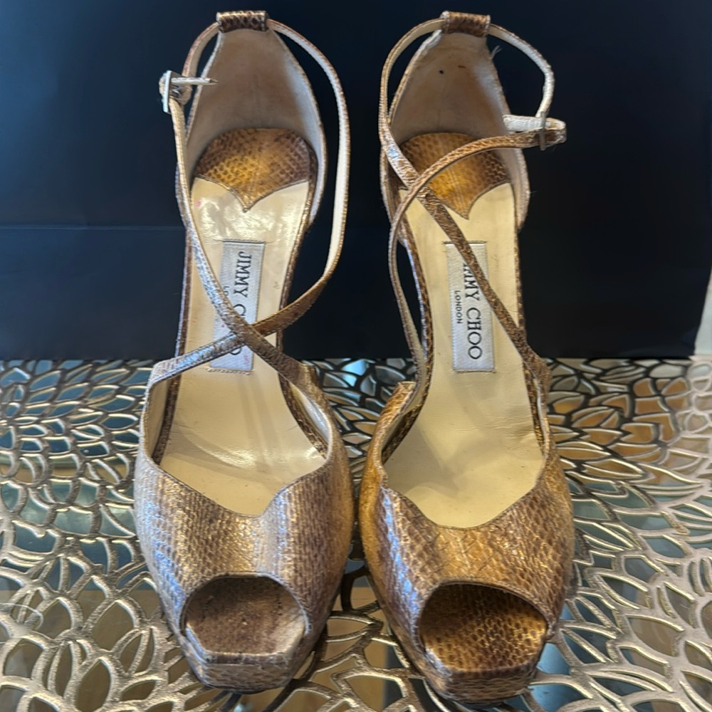 Jimmy Choo London Gold Snakeskin Platform Heels Gem — free download